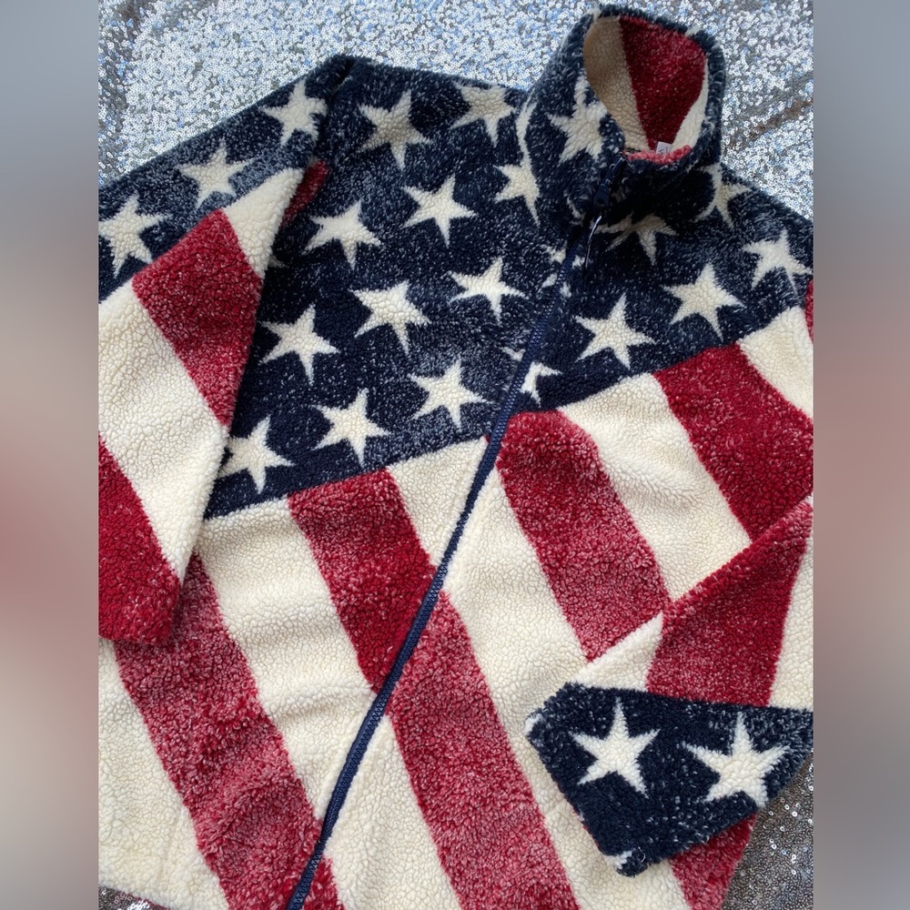 Rare Black Mountain American Flag Sherpa Jacket View 4